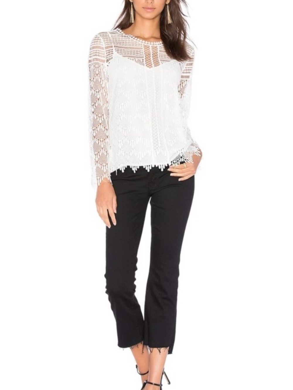 MOTHER Black Cropped Jeans with Frayed Hem
